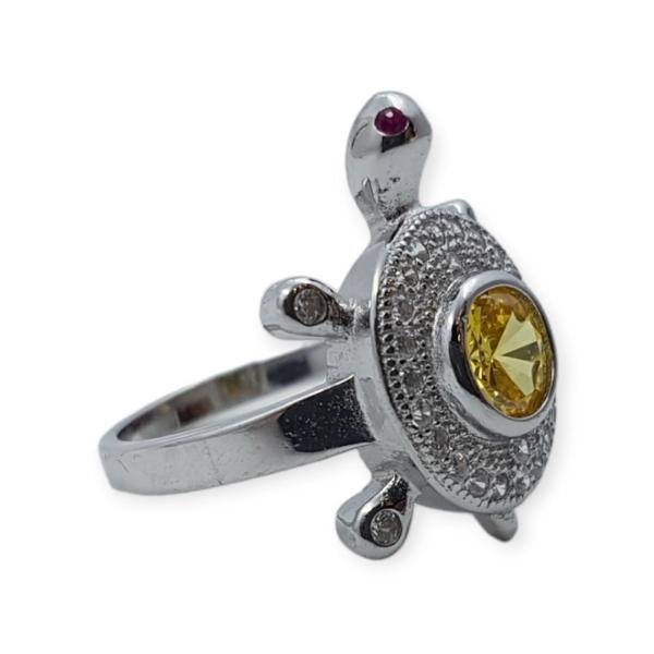 925 Sterling Silver Tortoise Ring With Yellow Stone